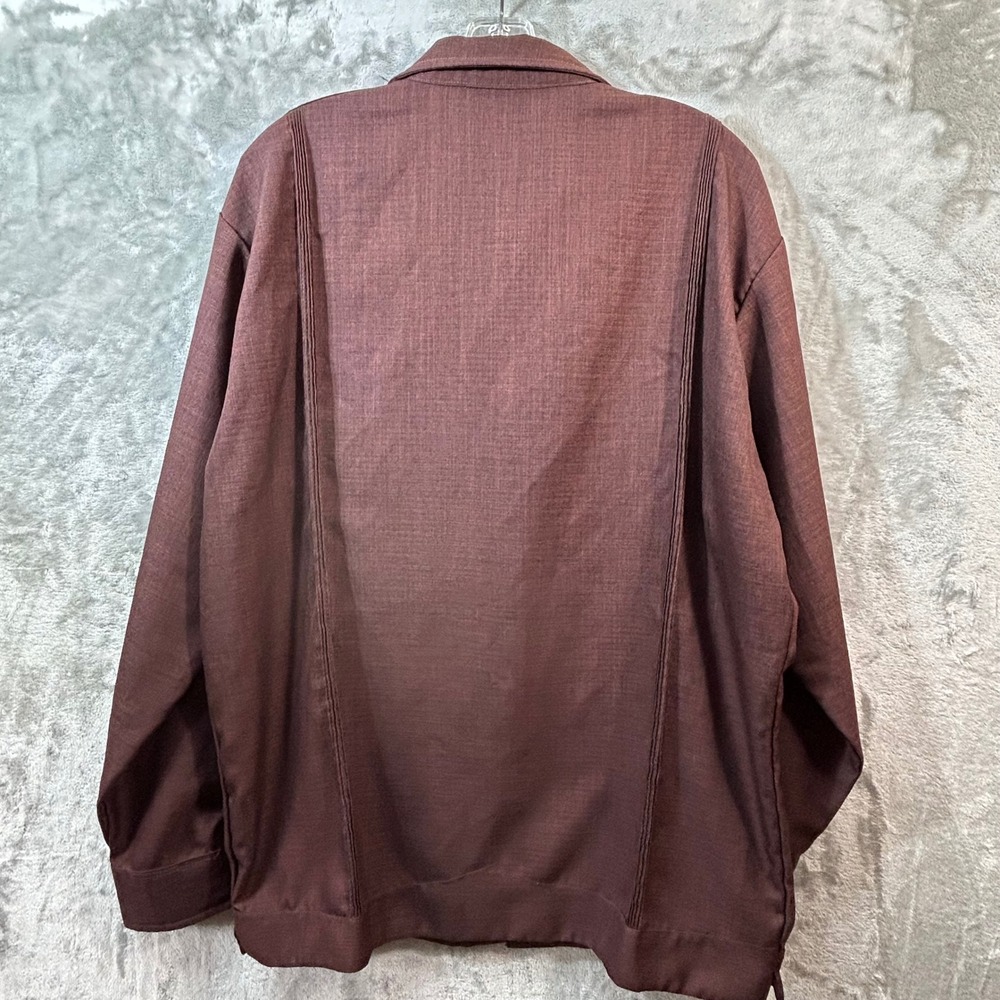 Vintage Yucatan Guayabera Shirt Mens 42 Brown Lino Seda Embroidered Wedding - Picture 6 of 10